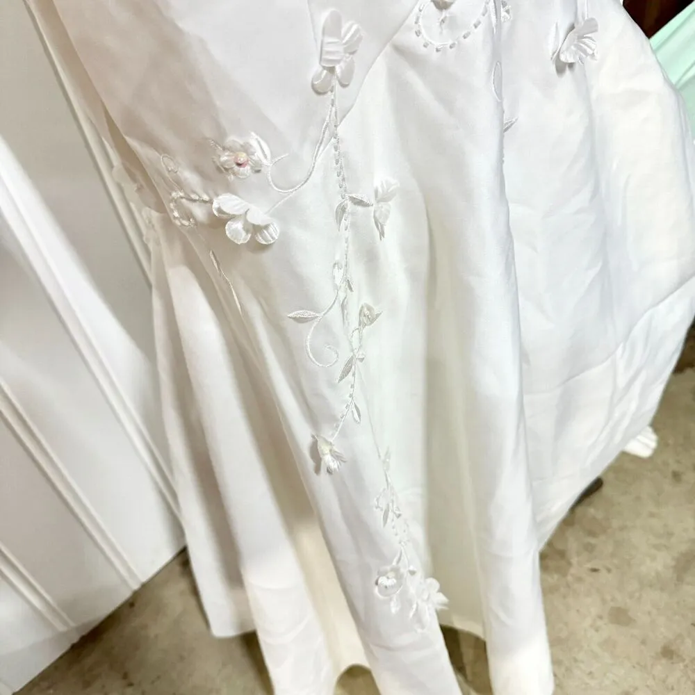 CINDERELLA Wedding Dress Women Size M Halter Neck Pleated Floral Open Back White - Image 12