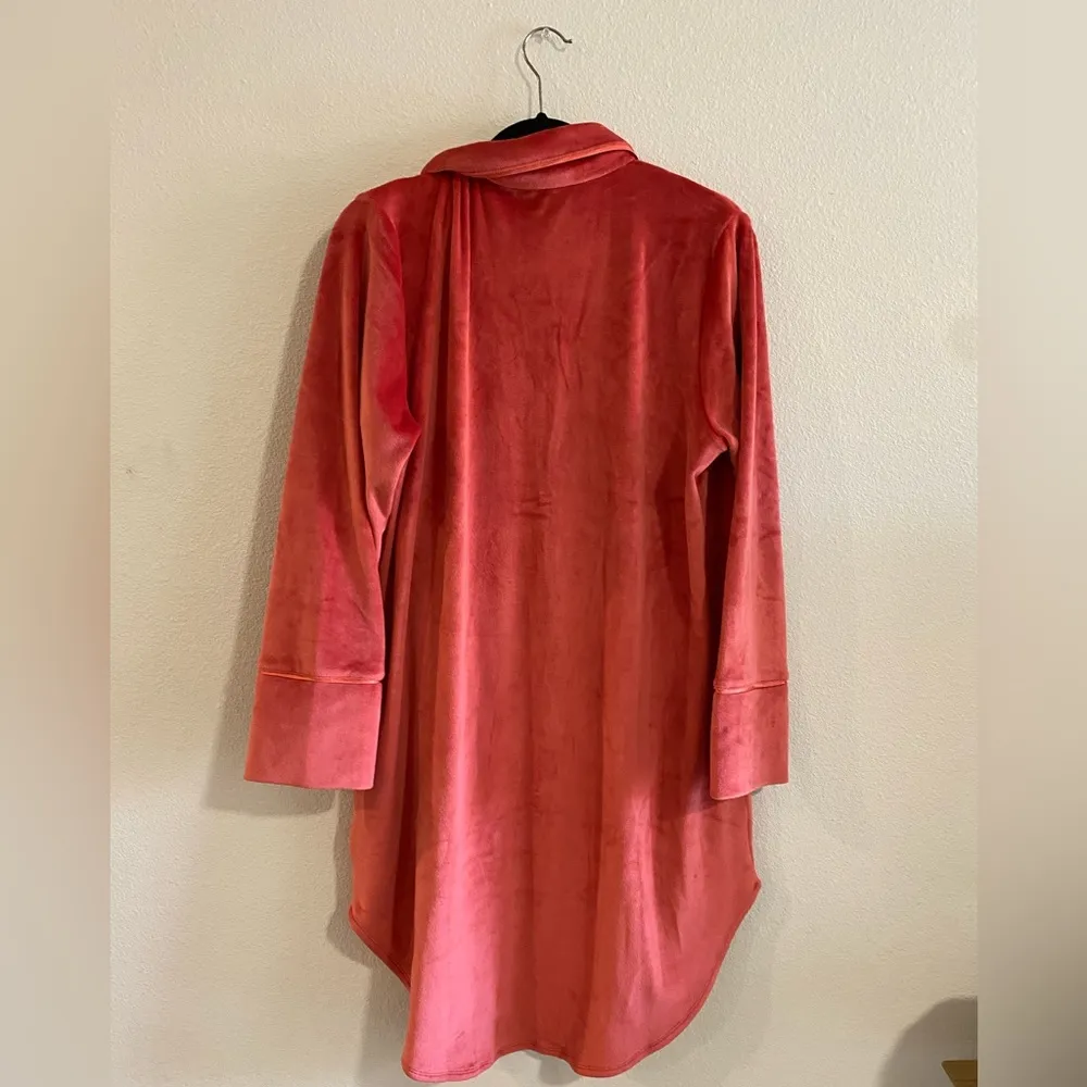 Soft Surrounding Button Down Coral Velour Velvet Plush Top Front Pocket, Large - Image 4