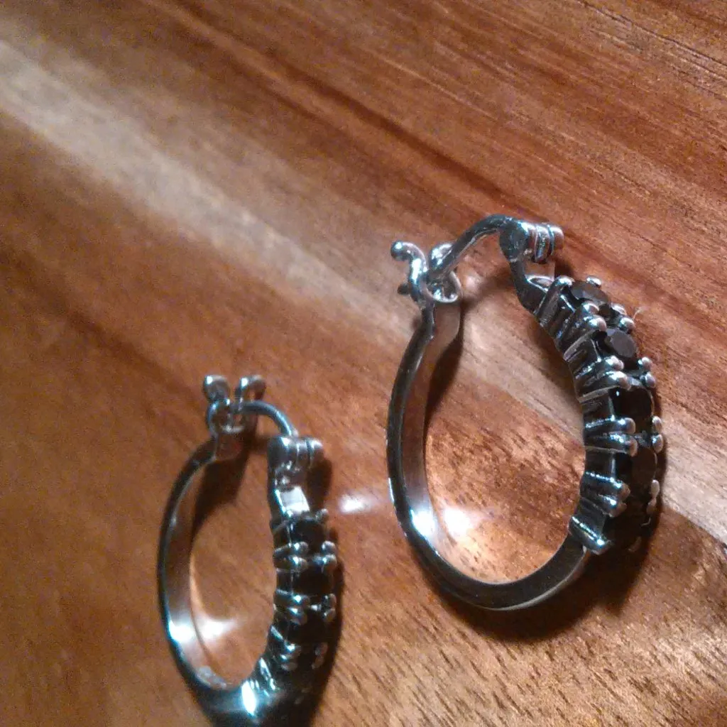 Thai Black Spinel Stainless Steel Hoop Earrings - Image 4