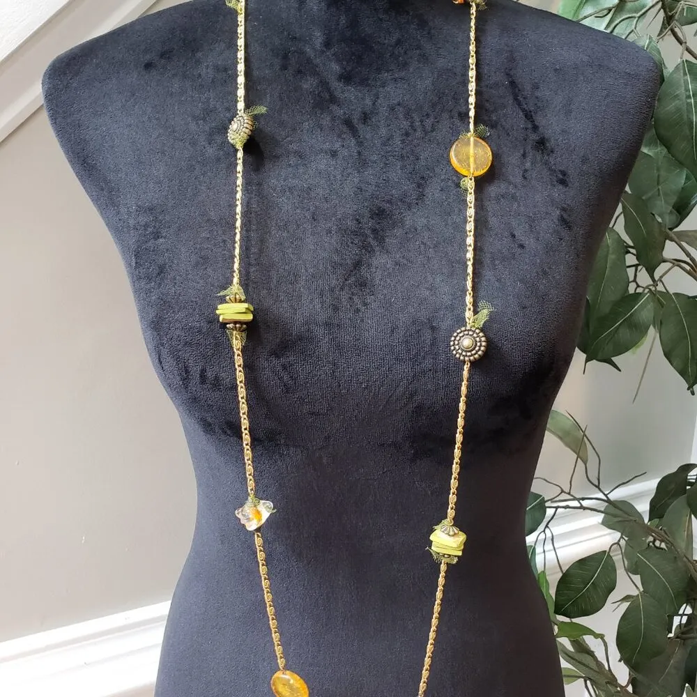 Womens Gold Tone Yellow Sapphires Paper Clip Chain Station Necklace with Lobster - Image 2