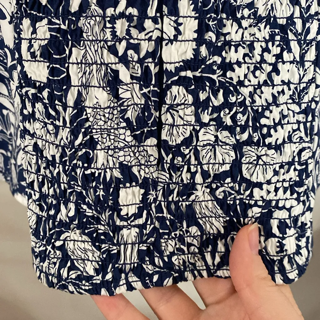 J Crew puff sleeve cotton poplin square neck top floral mermaid print top size 2 - Image 8