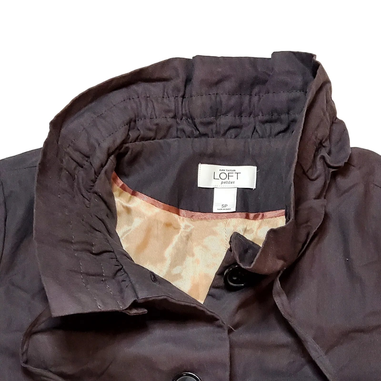 Ann Taylor Loft Long Lined Ruffle Collar Women's Button Sz S Petite Jacket - Image 6