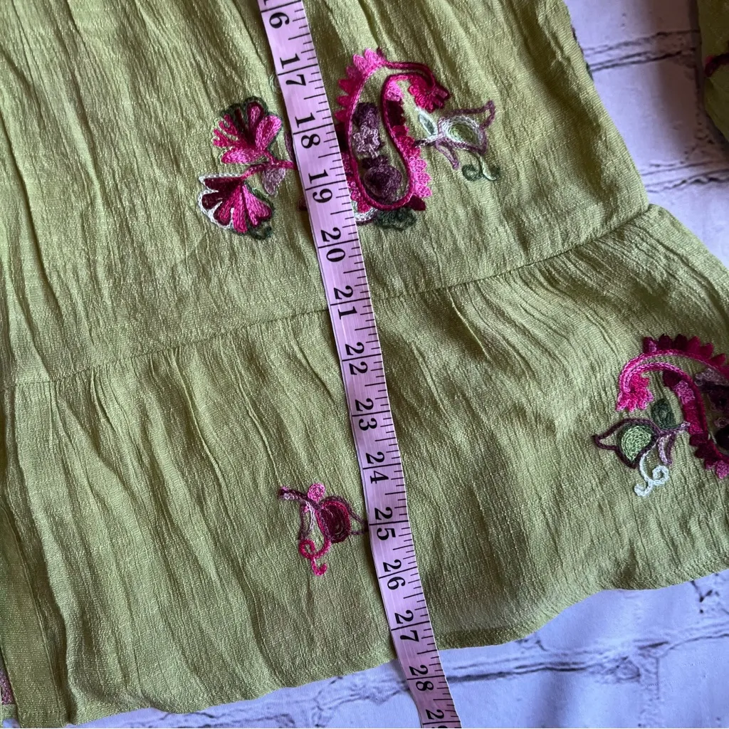 Fig & Flower Top Tiered Large Green Button Down Shirt Embroidered Floral Forrest - Image 5