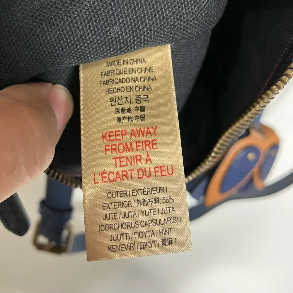 Burberry house check Heston bucket‎ bag blue tan canvas & leather flower tassels - Image 11