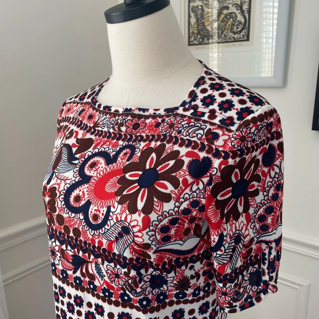 Vintage 70s Goldworm Italy Short Sleeve Mod Boho Print Dress M Brown Size M - Image 7