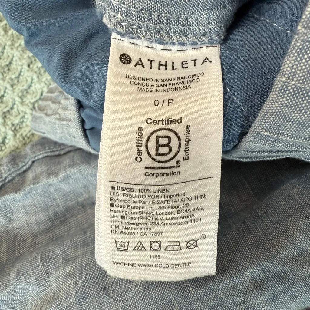 Athleta Retreat Jogger Pants 100% Linen Womens 0 P Petite Blue Beach Coastal - Image 4