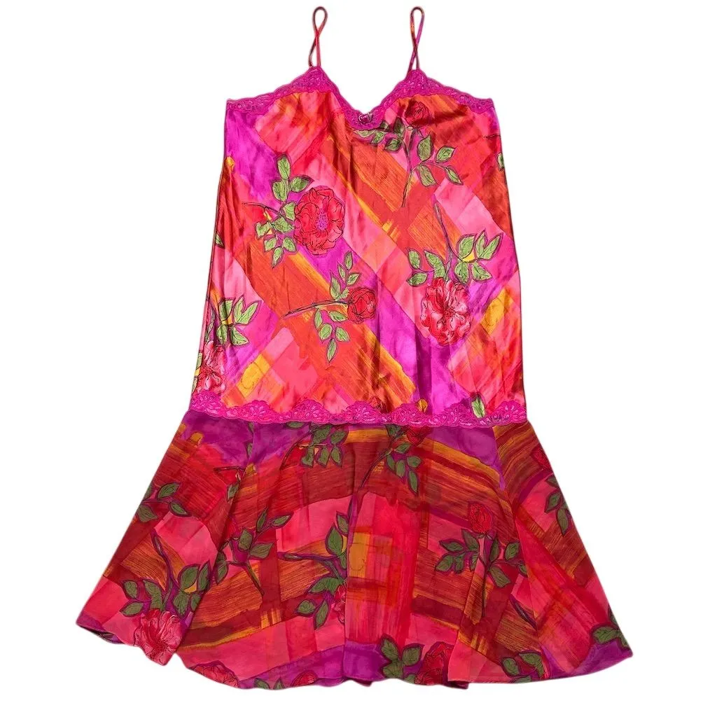 Solange Plus 18/20 Satin Floral Slip Dress Sleeveless Summer Casual Y2K Pink - Image 2