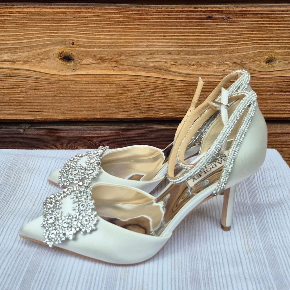 Badgley MISCHKA Saint Elegant Heels Shoes White Size 5.5 - Image 11
