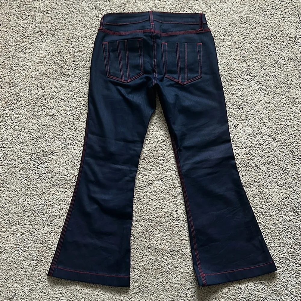 Burberry Dark Blue Red Trim High Rise Flare Leg Denim Jeans Pants **Sz 29**🌺🌺 - Image 4