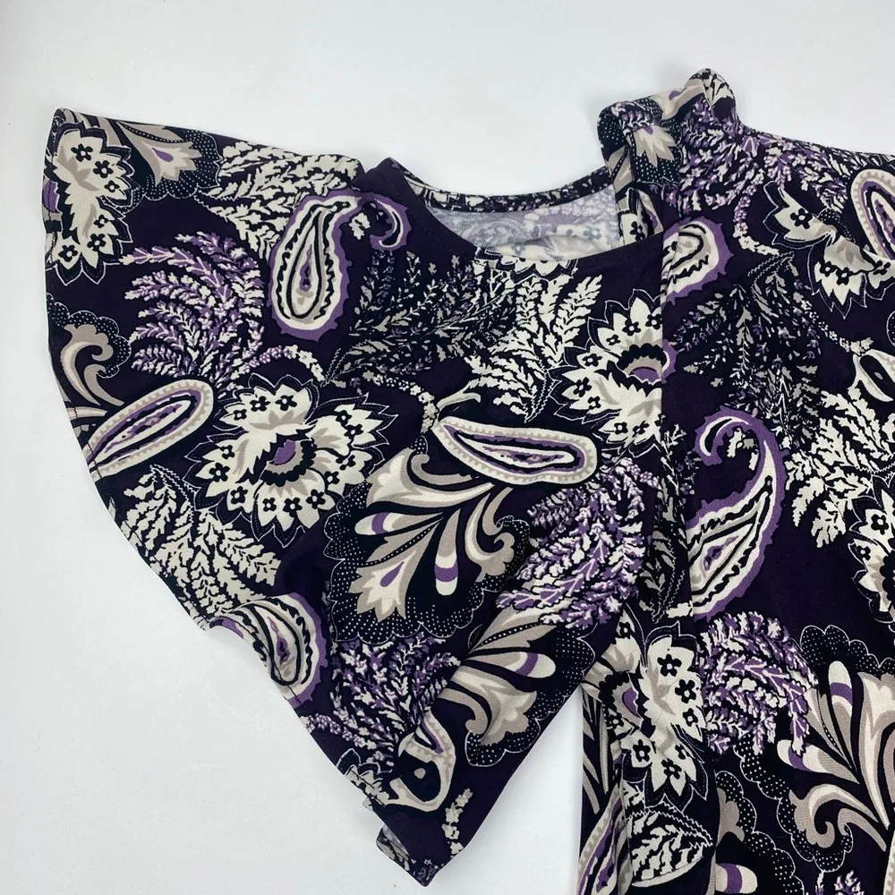 JH Purple and Black Paisley Print Cold Shoulder Dress NWT Size 10 - Image 3