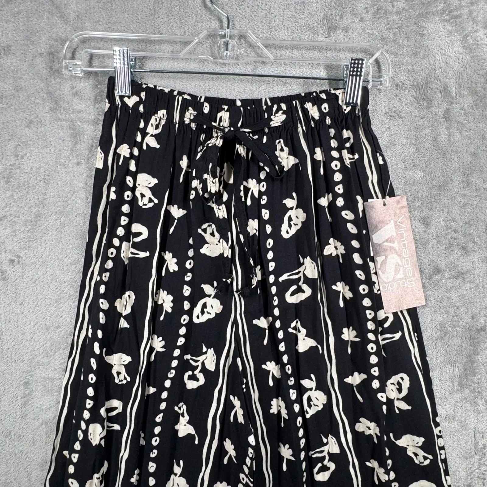 Vintage Studio Pants S Black White Floral Stripe Straight Leg Boho Hippie Grunge - Image 4