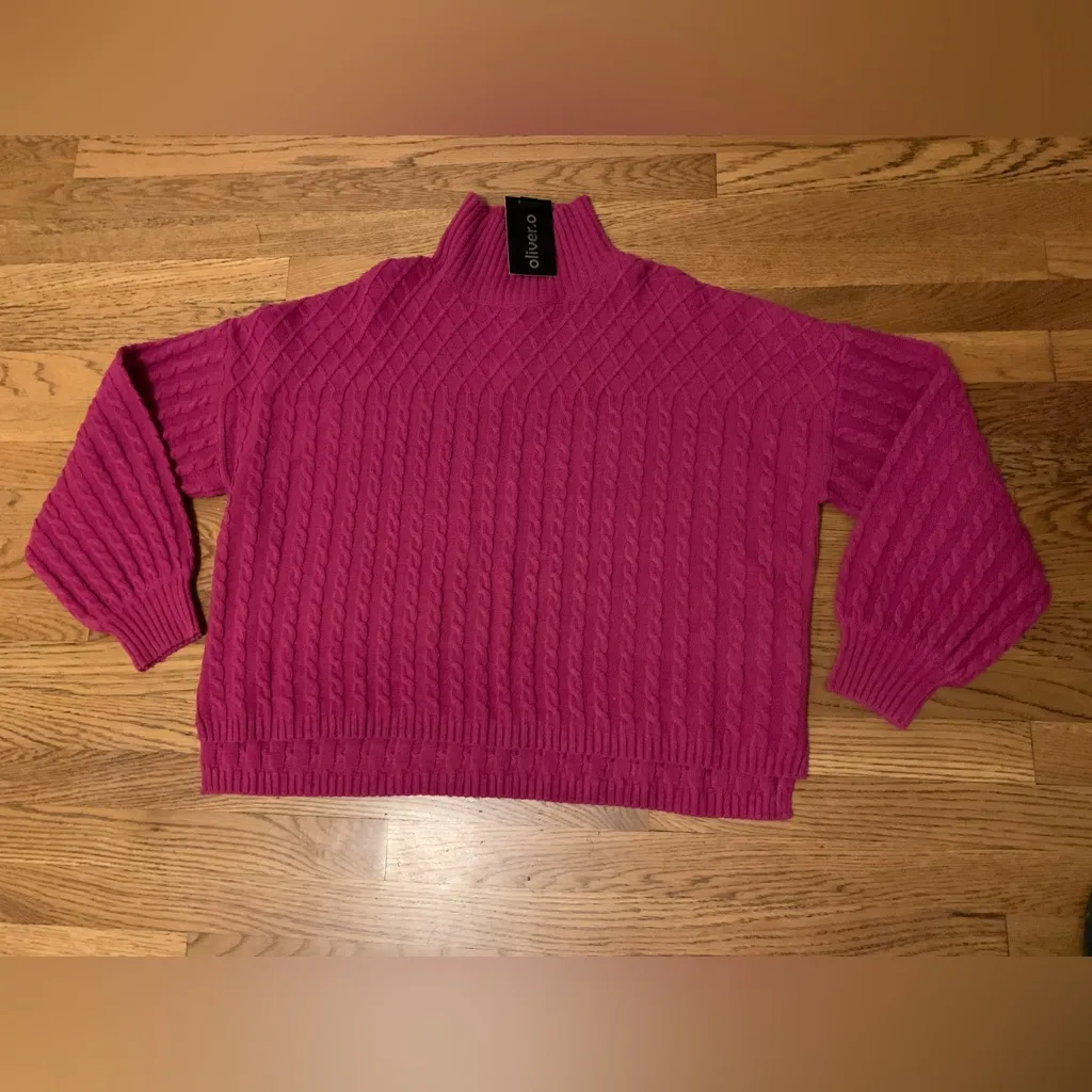 Anthropologie Oliver magenta cable knit oversized sweater size L Pink Size L - Image 7