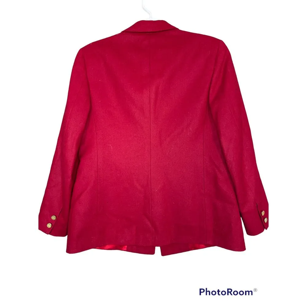 Vintage Red Burberry Long Sleeve Gold Button Detail Double Breasted Blazer - Image 2
