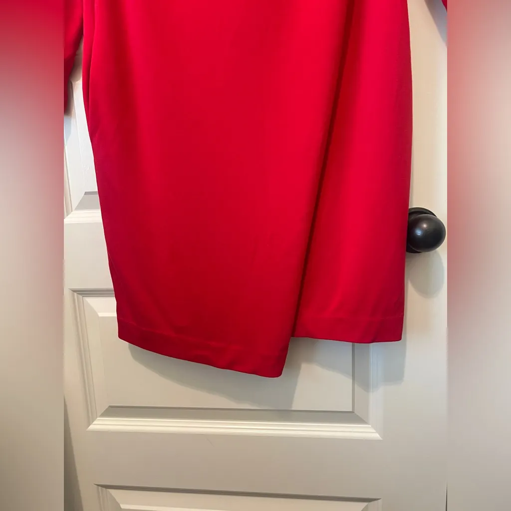Joan Vass Red long sleeve drape front dress with pockets. - Image 4