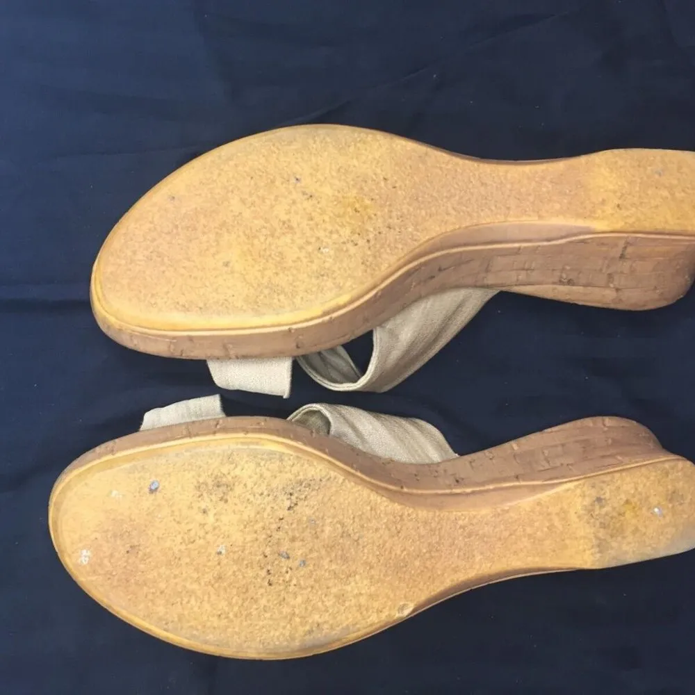 DAMIANI'S Beige Womens Wedge Heels Sandals Shoes OPEN toe Size 10 Made in ITALY - Image 5