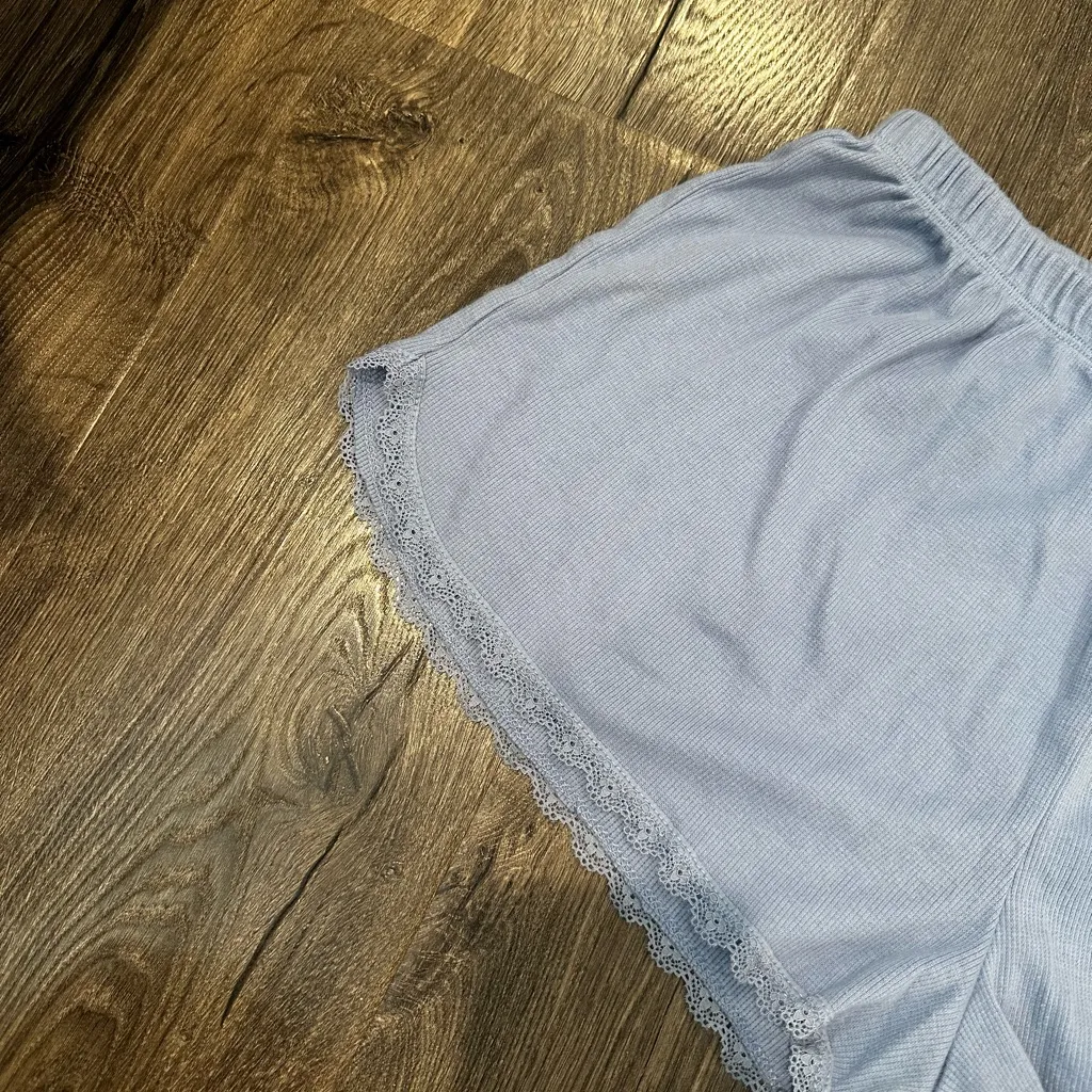 Cute Lace Waffle PJ Shorts Blue Size M - Image 2