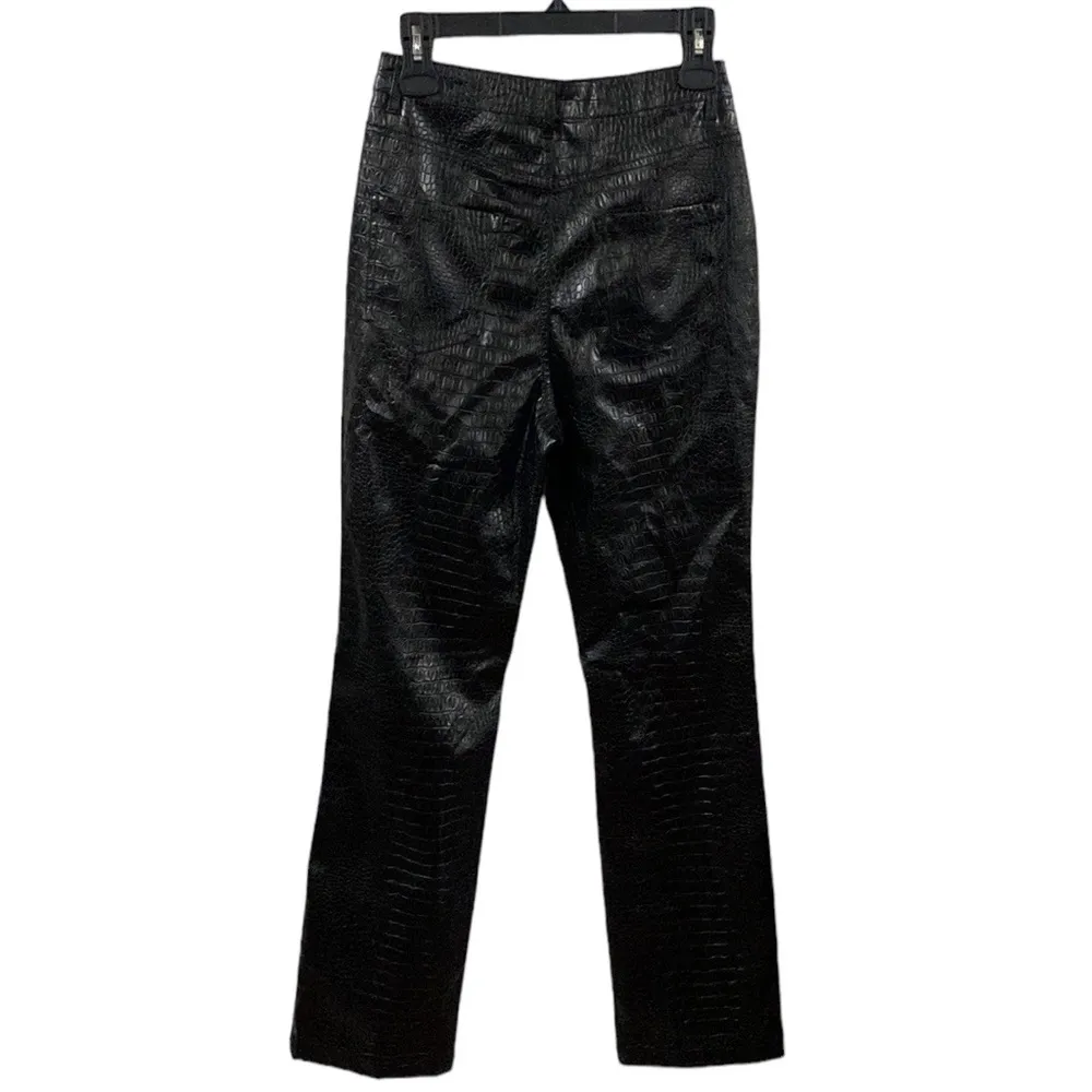 Missguided faux leather croc embossed straight leg pants in black size 4 - Image 3
