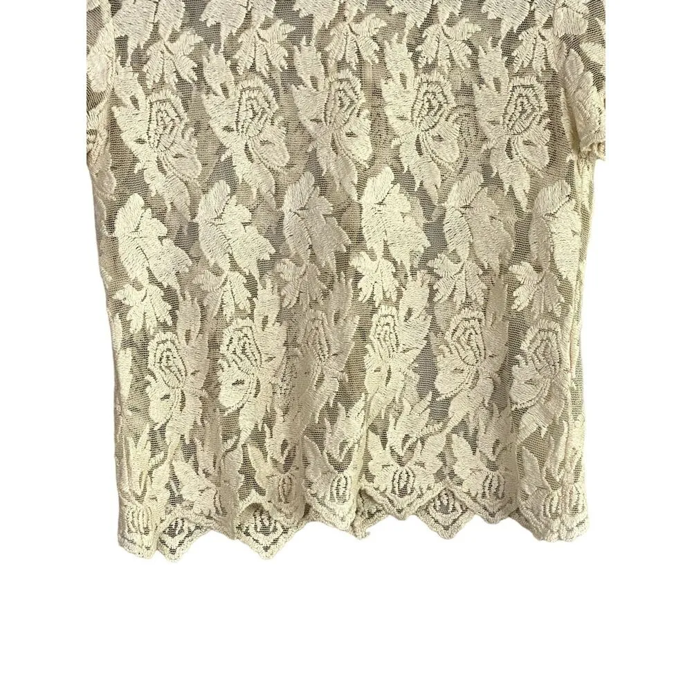 Zara Floral Embroidered Sheer Cotton Blouse Top Romantic Key Hole Back S Cream - Image 4