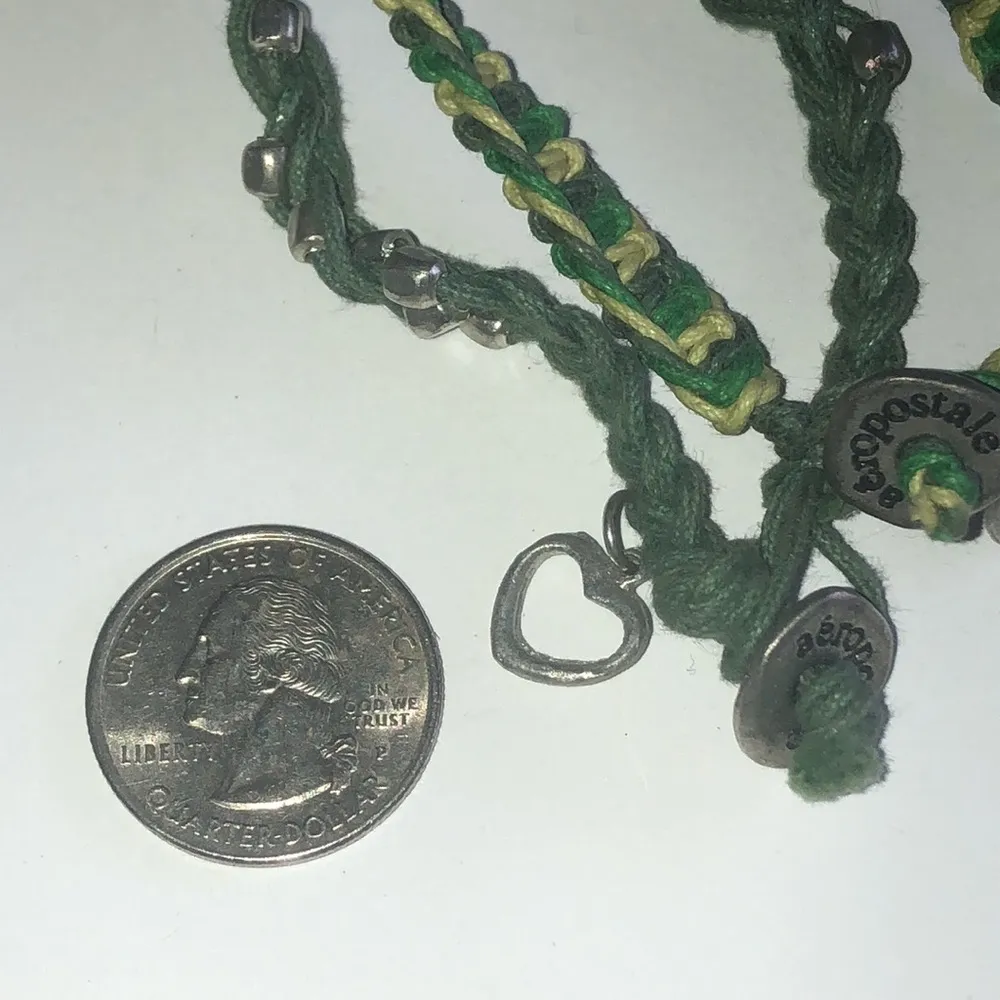 Aeropostale Lot of 2 Green & Silver Tone Beaded Boho Bracelets - Image 2