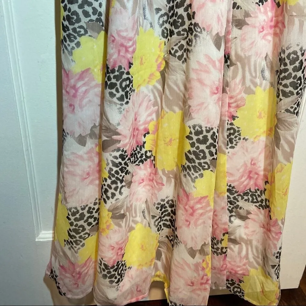 Victoria's Secret Maxi Dress Ruffled Tie Wast Leopard Tropical Floral XS - Image 3