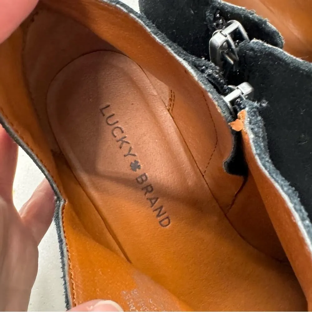 Lucky Brand Black Suede Leather Ankle Boots Booties Womens 7.5 Shooties Fall - Image 4