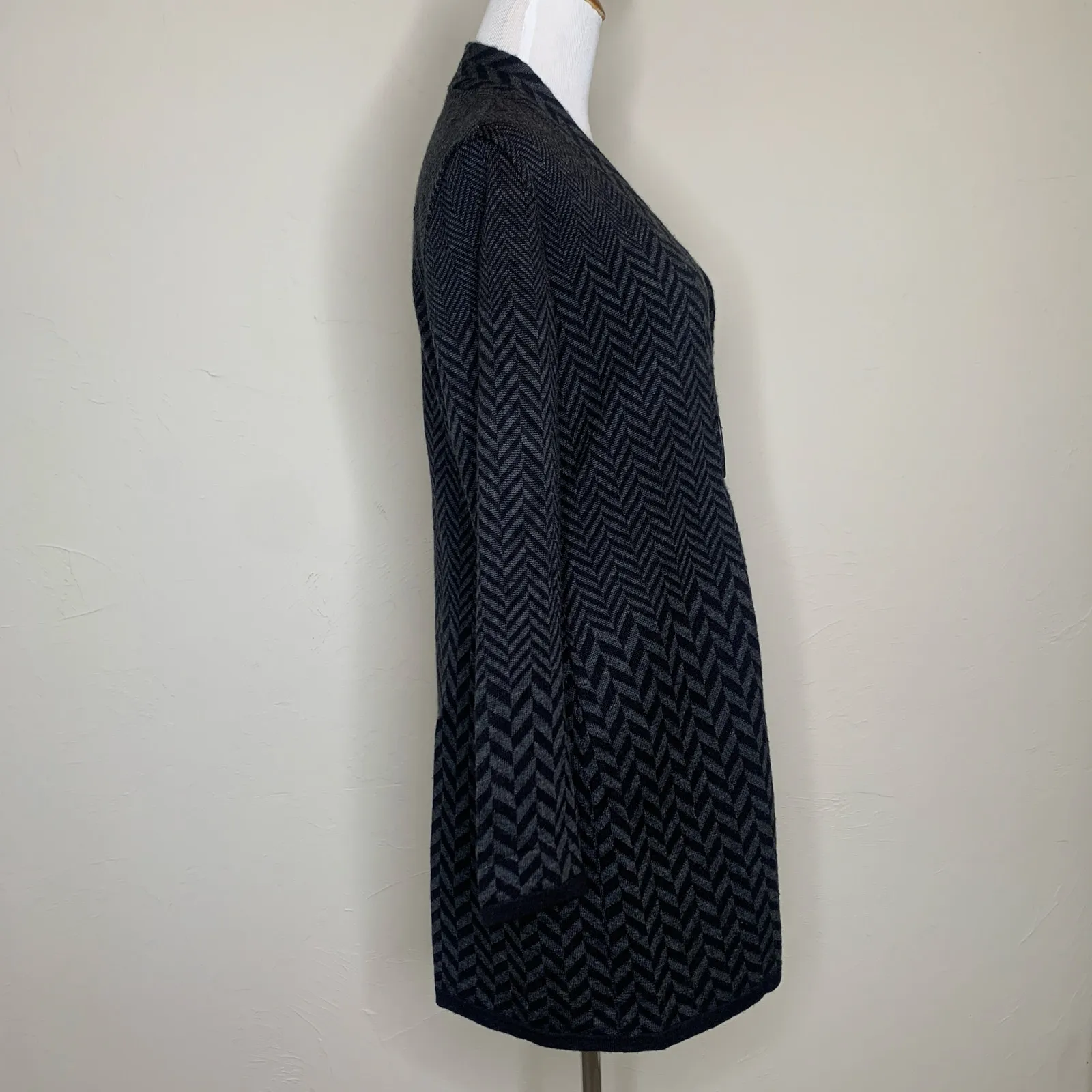 Soft Surroundings Black Gray Duster Cardigan Wool Sz Medium Petite - Image 4