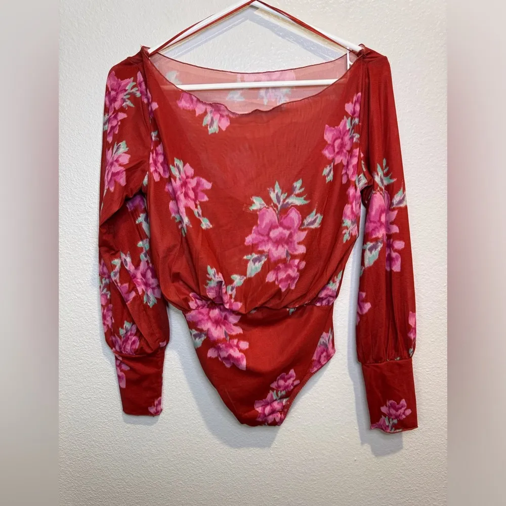 Free People‎ Intimately NWOT Undercover Printed Bodysuit Cherry Combo Top - Image 4