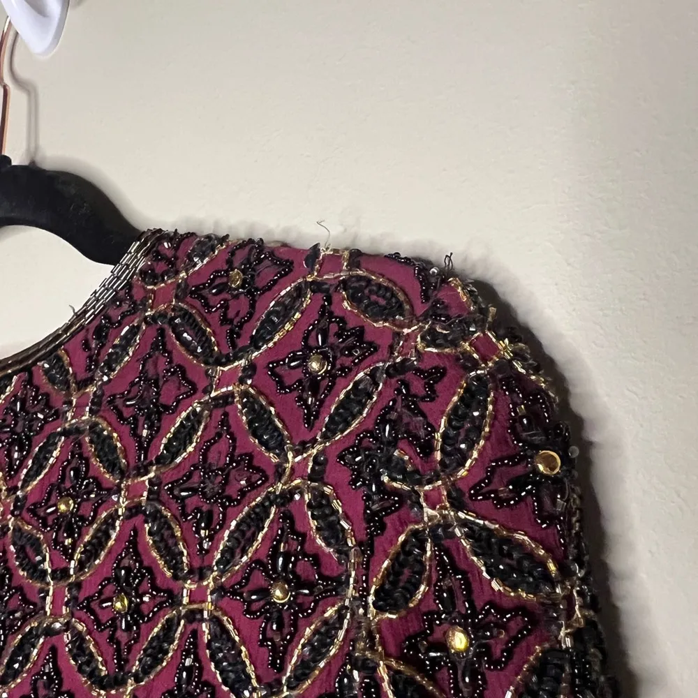 Vintage silk beaded short sleeve jacket Black - Image 12