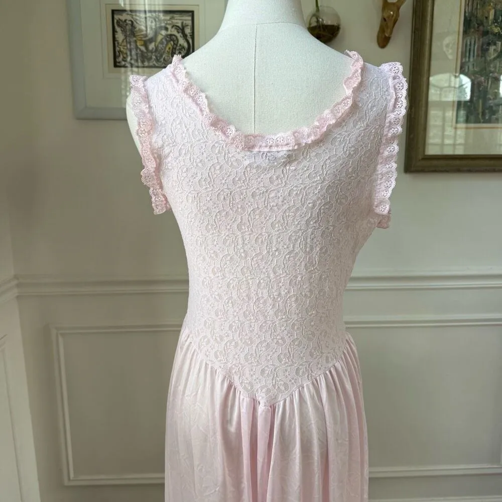 Vintage 80s Cinema Etoile Nightgown Lace M L Pink Size M - Image 6