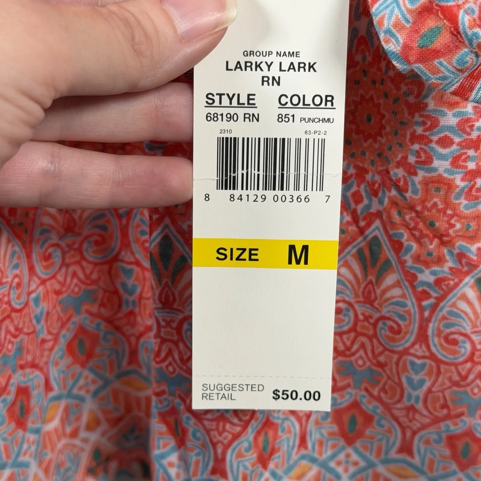 Larky Lark Shirt Womens M 3/4 Sleeve Coral Blue Rhinestone Tunic Boho Round Neck Pink Size M - Image 6