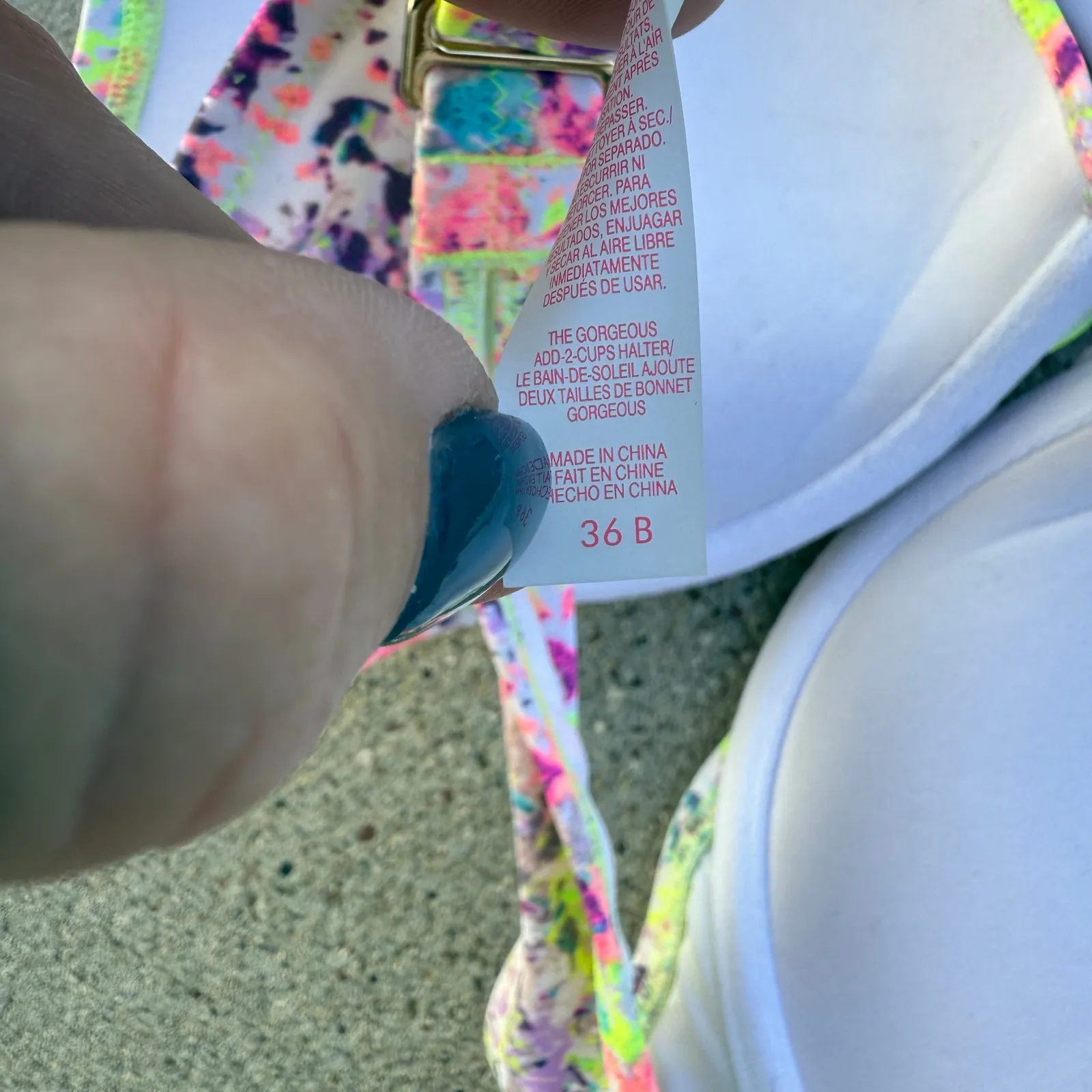 Victoria's Secret 36B The Gorgeous Add 2 Cups Halter Top Bikini Neon Splatter - Image 5