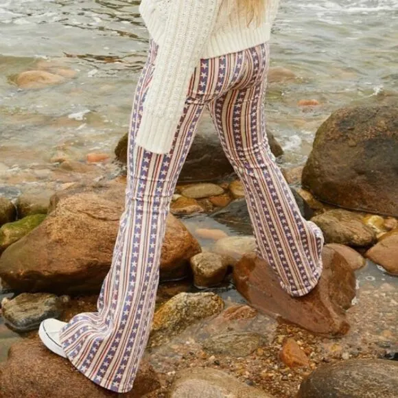 NEW Free PeoplePenny Pull On Flare Jeans Stars And Stripes‎ Print , 27 - Image 3