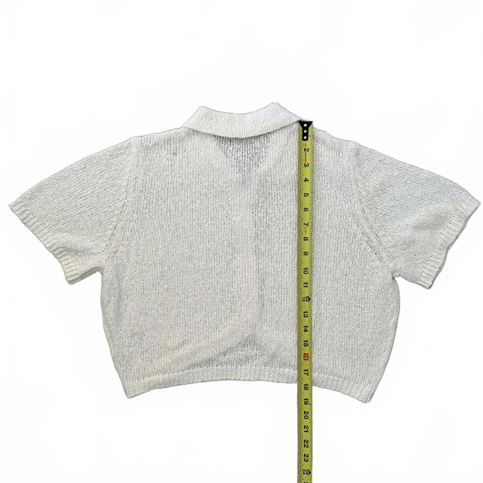 AE Cotton Short-Sleeve Collared Button-Up Cardigan American Eagle Cream NWT XL - Image 6