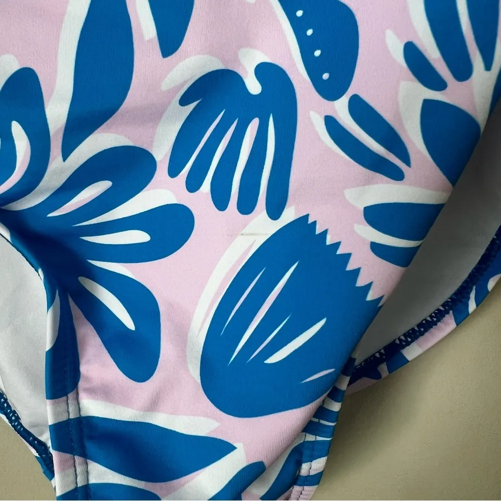 Michelle Mcdowell Women’s Floral Blue Mia One Shoulder One Piece Swimsuit Small - Image 4