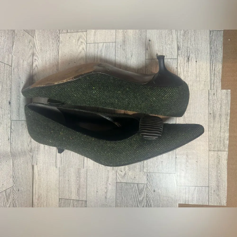 Stuart Weitzman  Green tweed kitten heels size 8.5‎ - Image 10