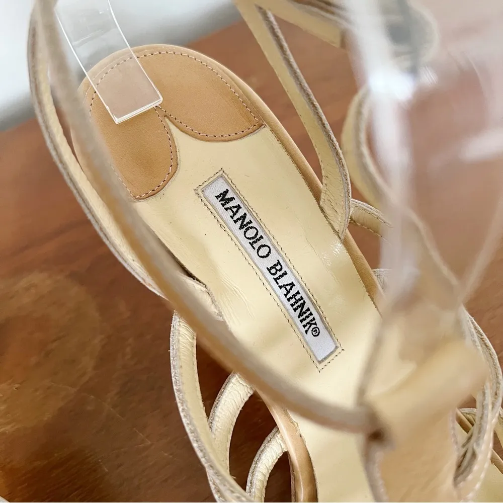 Manolo Blahnik • strappy gladiator heeled sandals stiletto leather open toe - Image 3