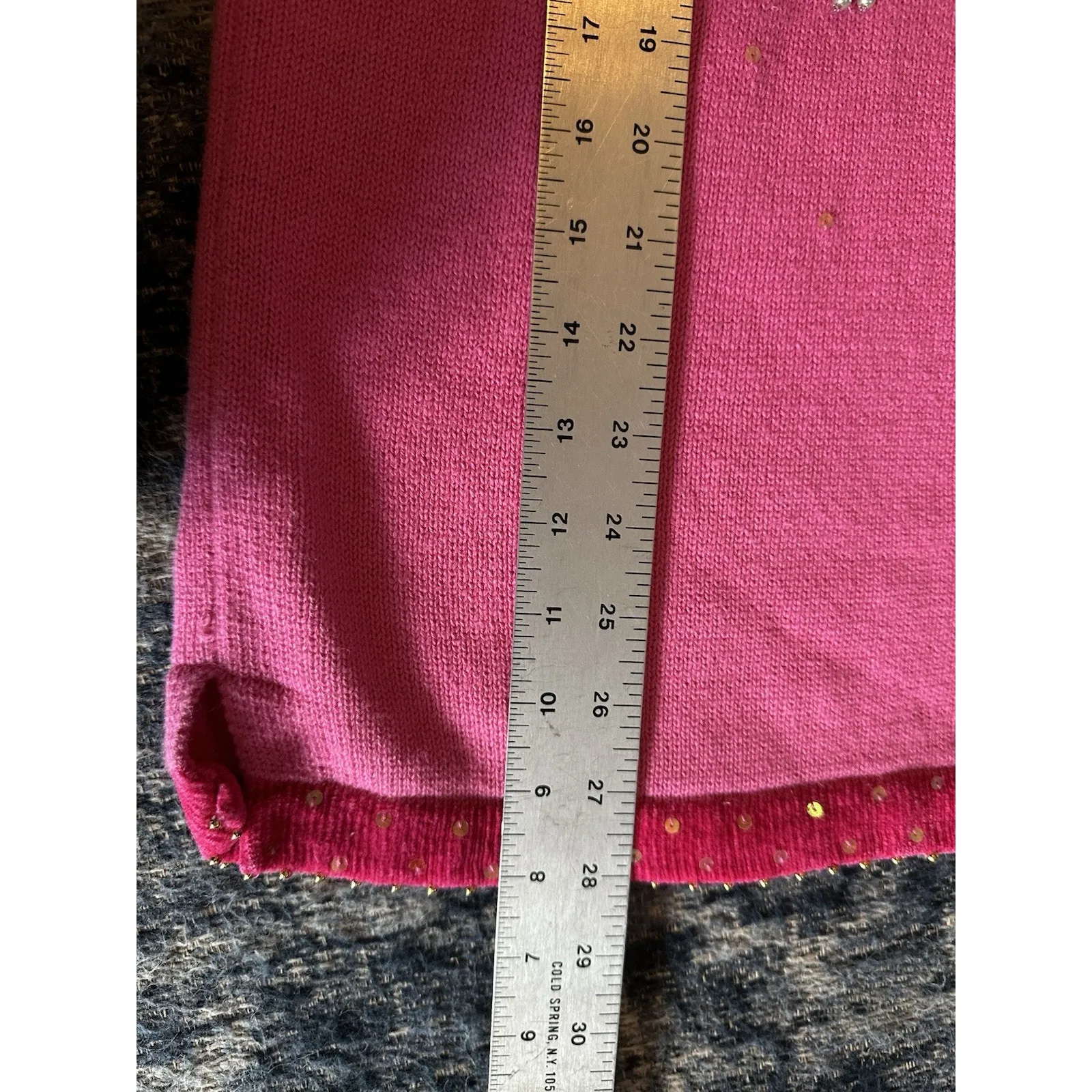 Quacker Factory Sweater Pink Snowman Sequins Long Sleeve Beaded Holidays Medium - Image 6