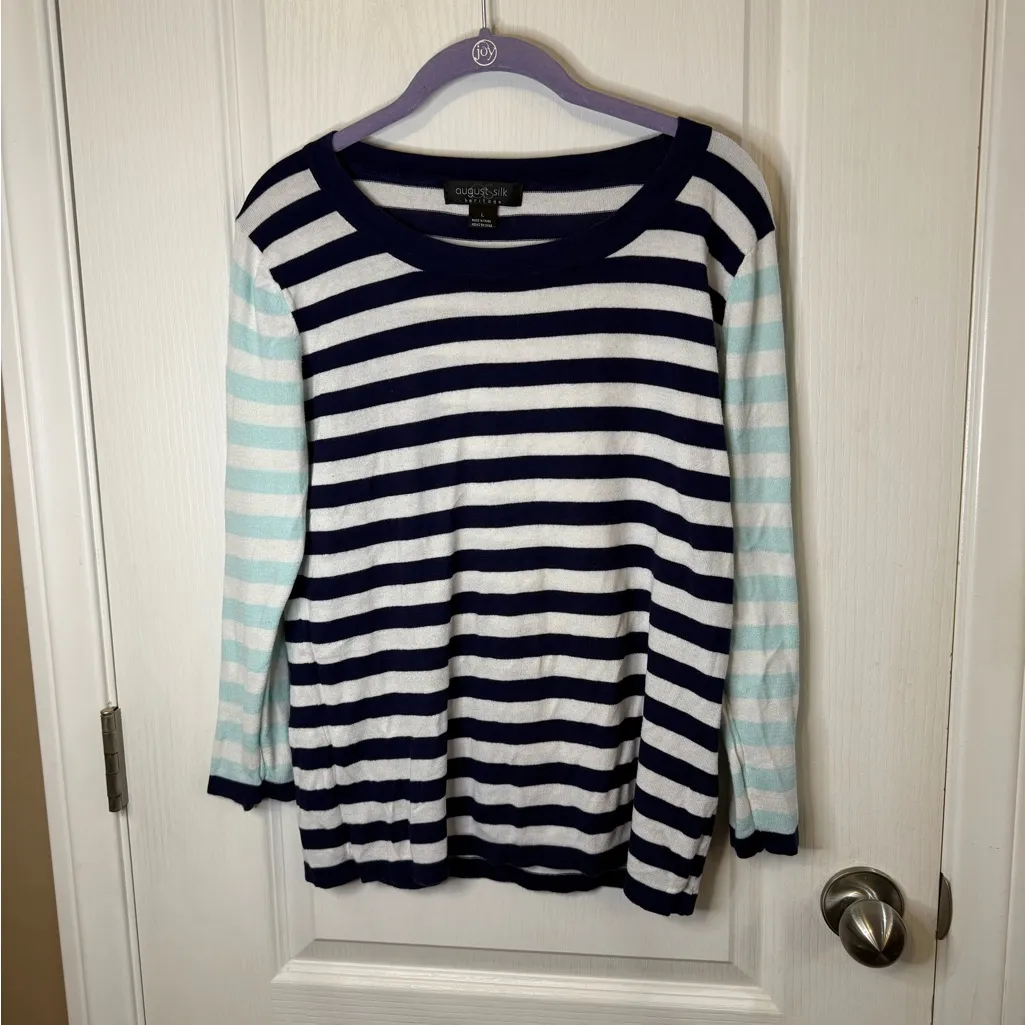 August Silk Navy and White Striped Top - Image 2