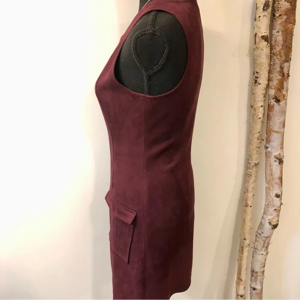 Haven Faux Suede Zip Front Dress in Dark Fig - Image 7