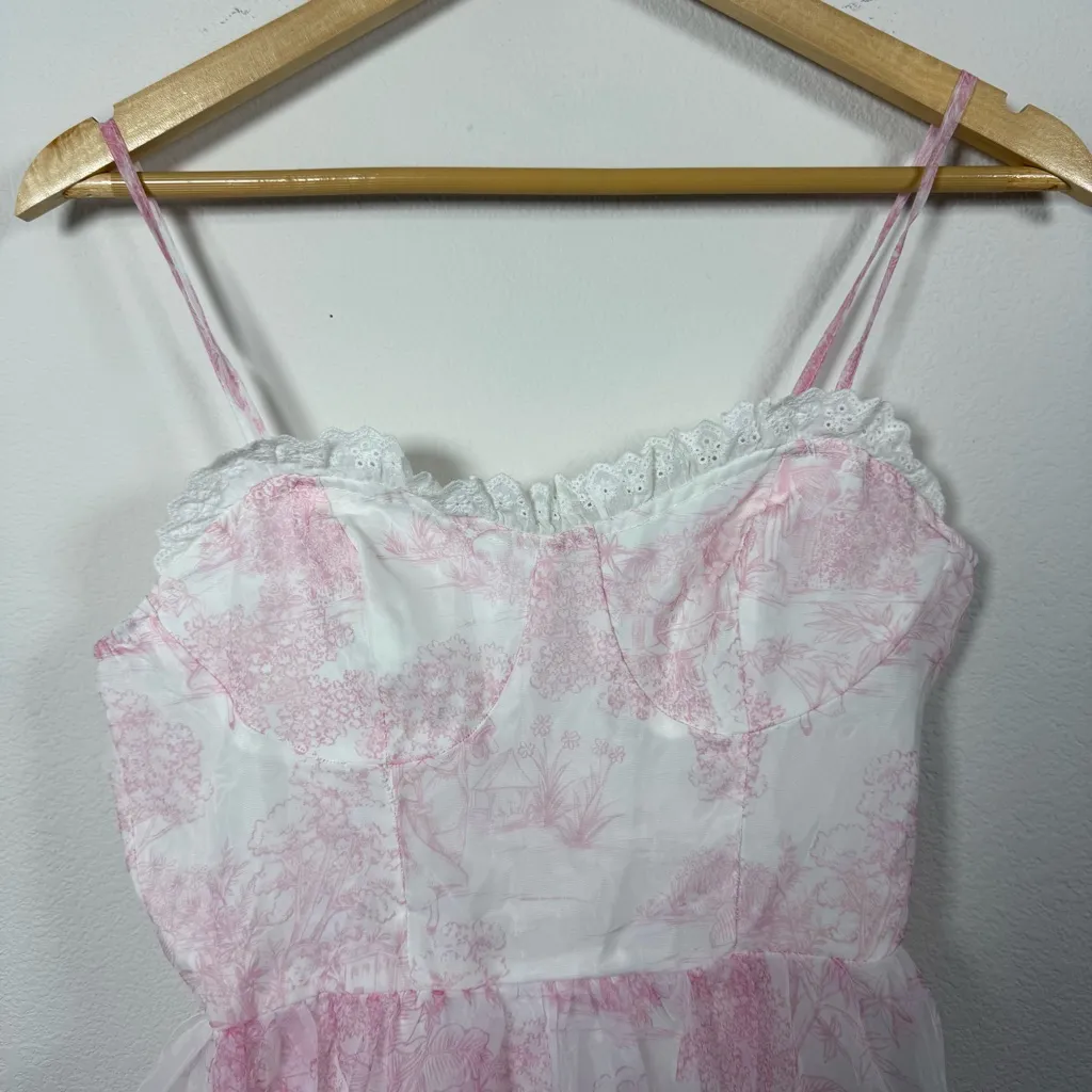 NWT Shein Mod Milkmaid Bustier Floral Chiffon Midi Dress White/Pink XS Pink - Image 4