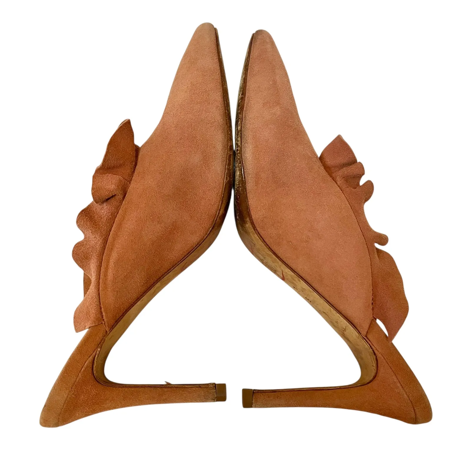 Loeffler Randall Langley Dusty Rose Kid Suede Leather Ruffle Mule Heels - Image 4