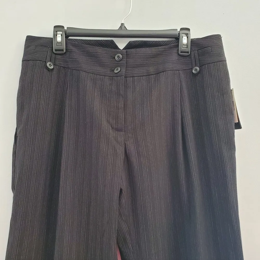 AB Studio  Stretch Black Striped Wide Leg Cuffed Pants Size 12 - Image 3