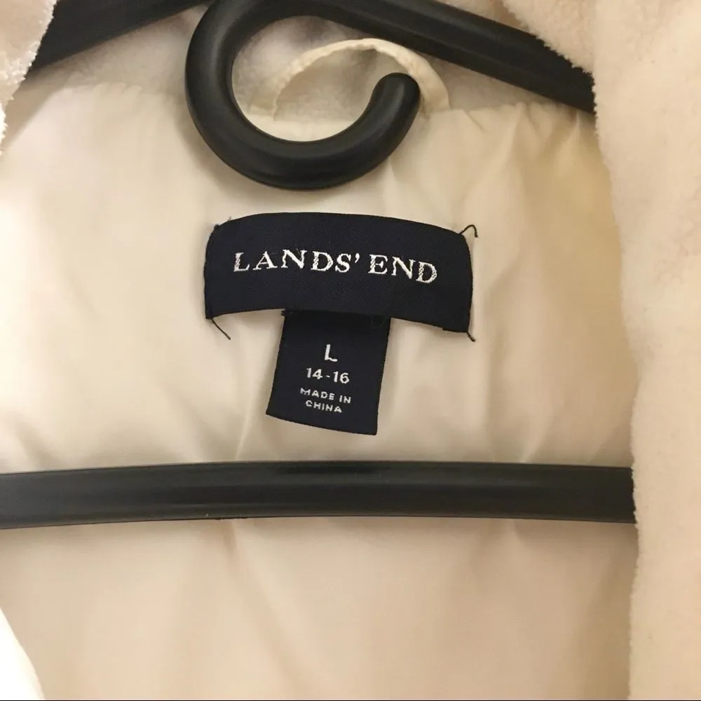 LANDS END Ivory Winter White Quilted Puffer Cold Weather Jacket Size LRG Size L - Image 4