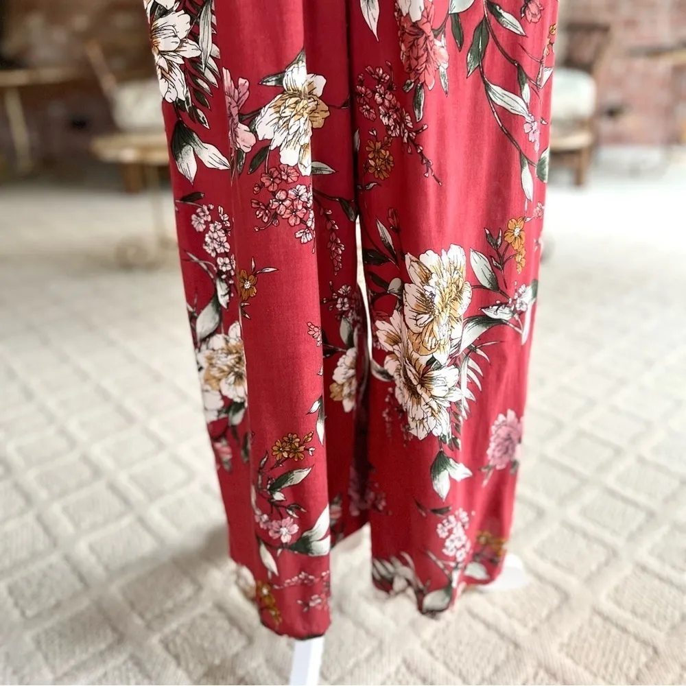 Xhilaration Jumpsuit Floral Wide Leg Corset Bodice Brick Red M Party Date - Image 7