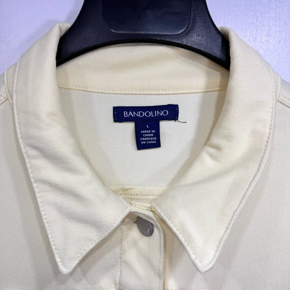 Bandolino Pale Yellow Stretch Button Front Jeans Jacket Women’s Size Large - Image 3