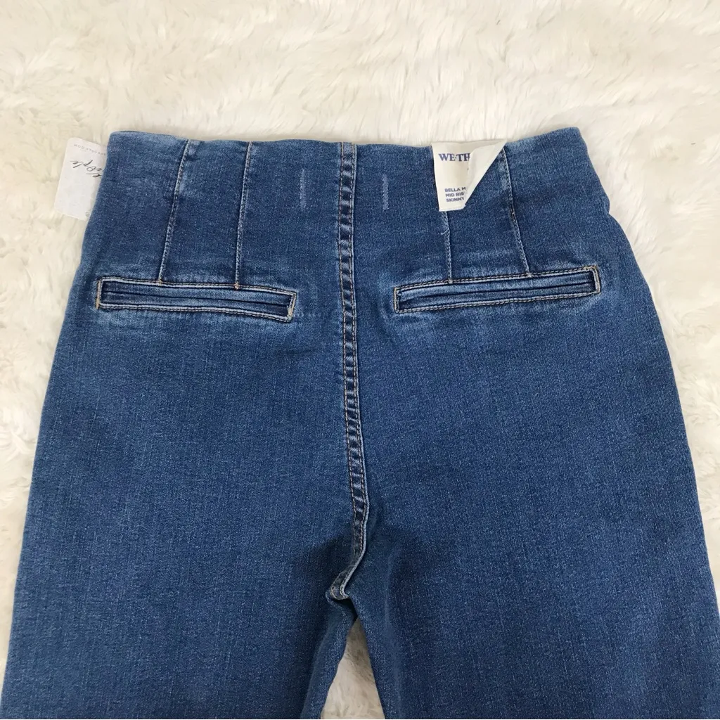 WE THE FREE Bella Moto Mid Rise Skinny Jeans Size 25 Anke Zip Bikercore Blue New - Image 10