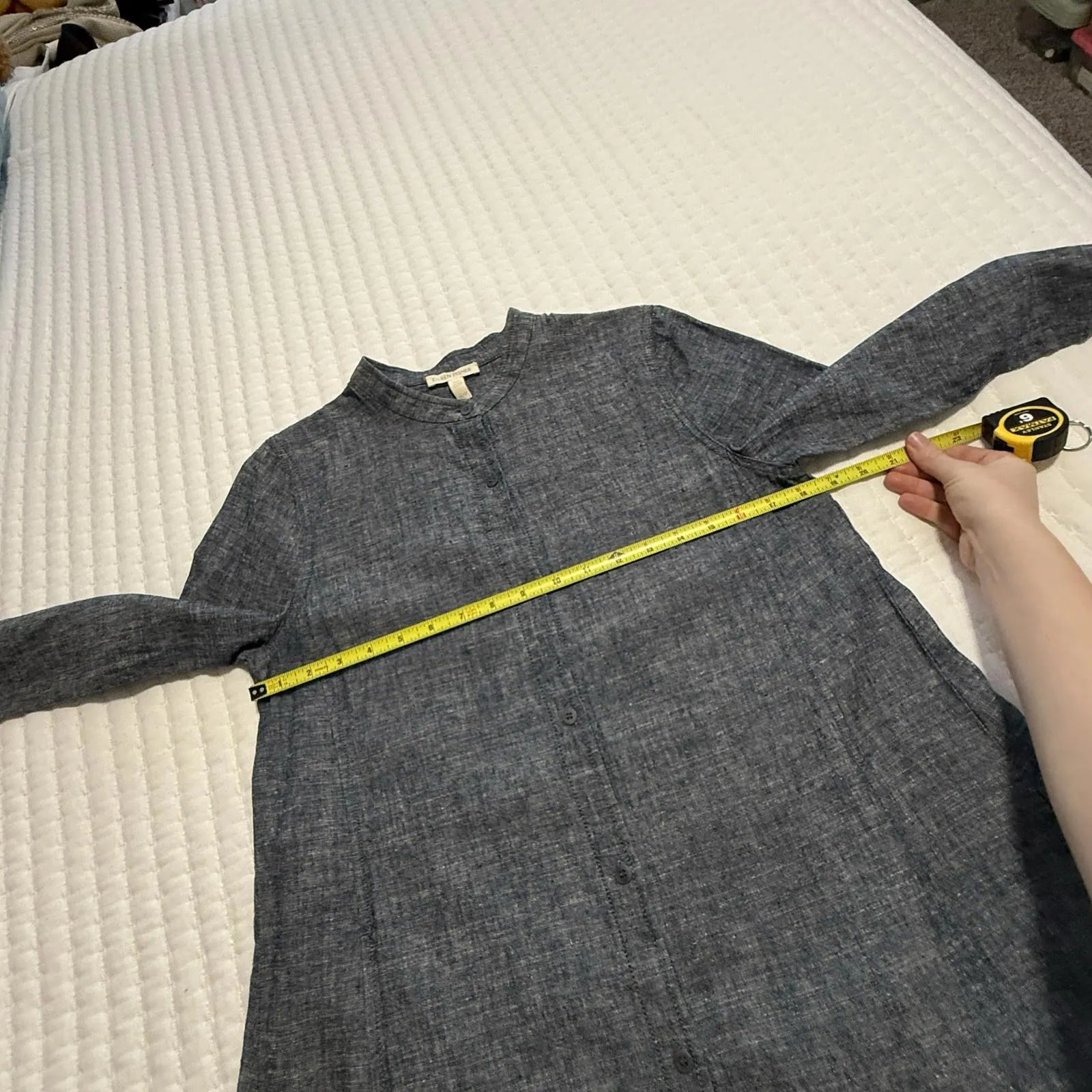 Eileen Fisher Blue Chambray Dress 3/4 Sleeve Hemp & Organic Cotton XS - Image 5