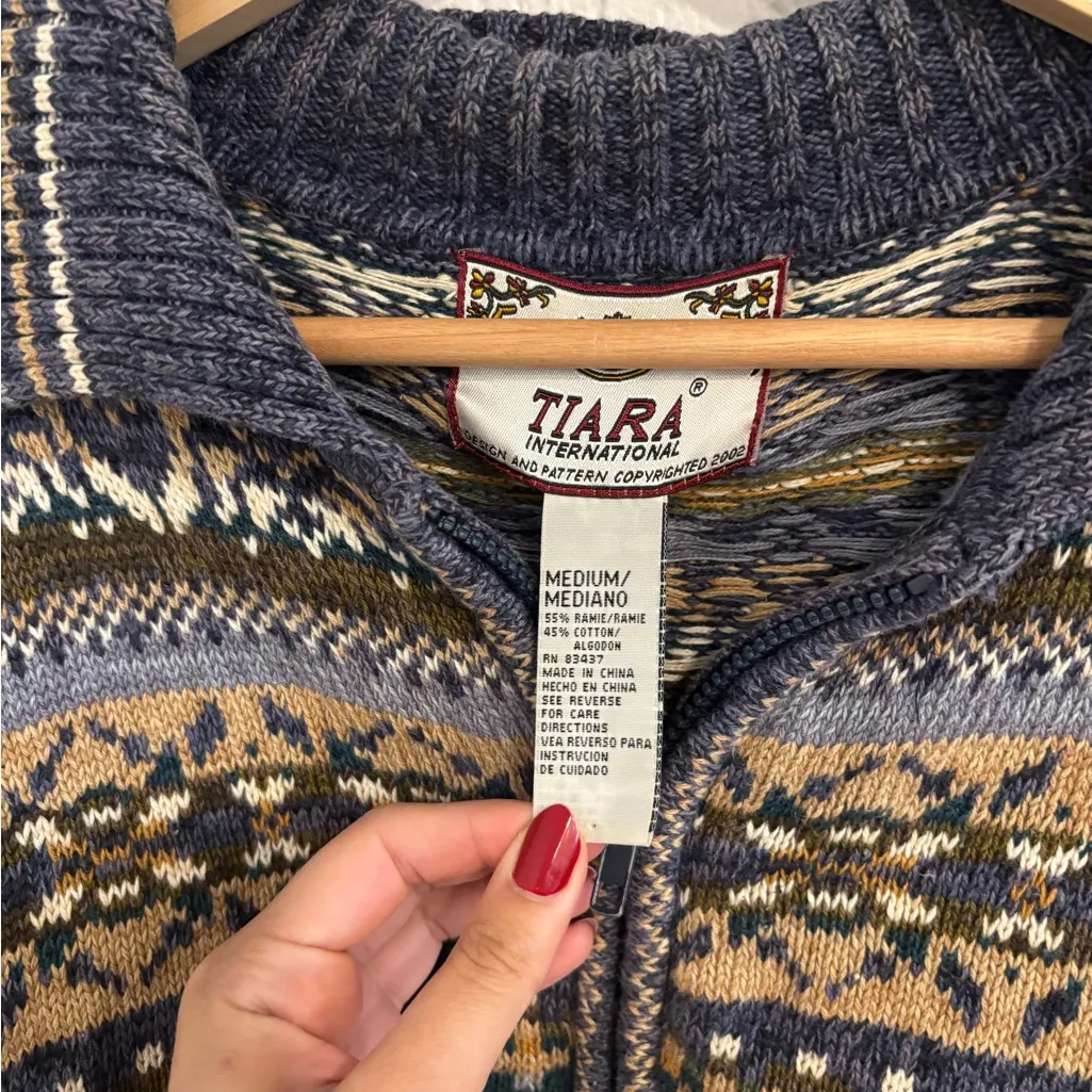 Vintage tiara international fall zip up sweater Brown Size M - Image 2