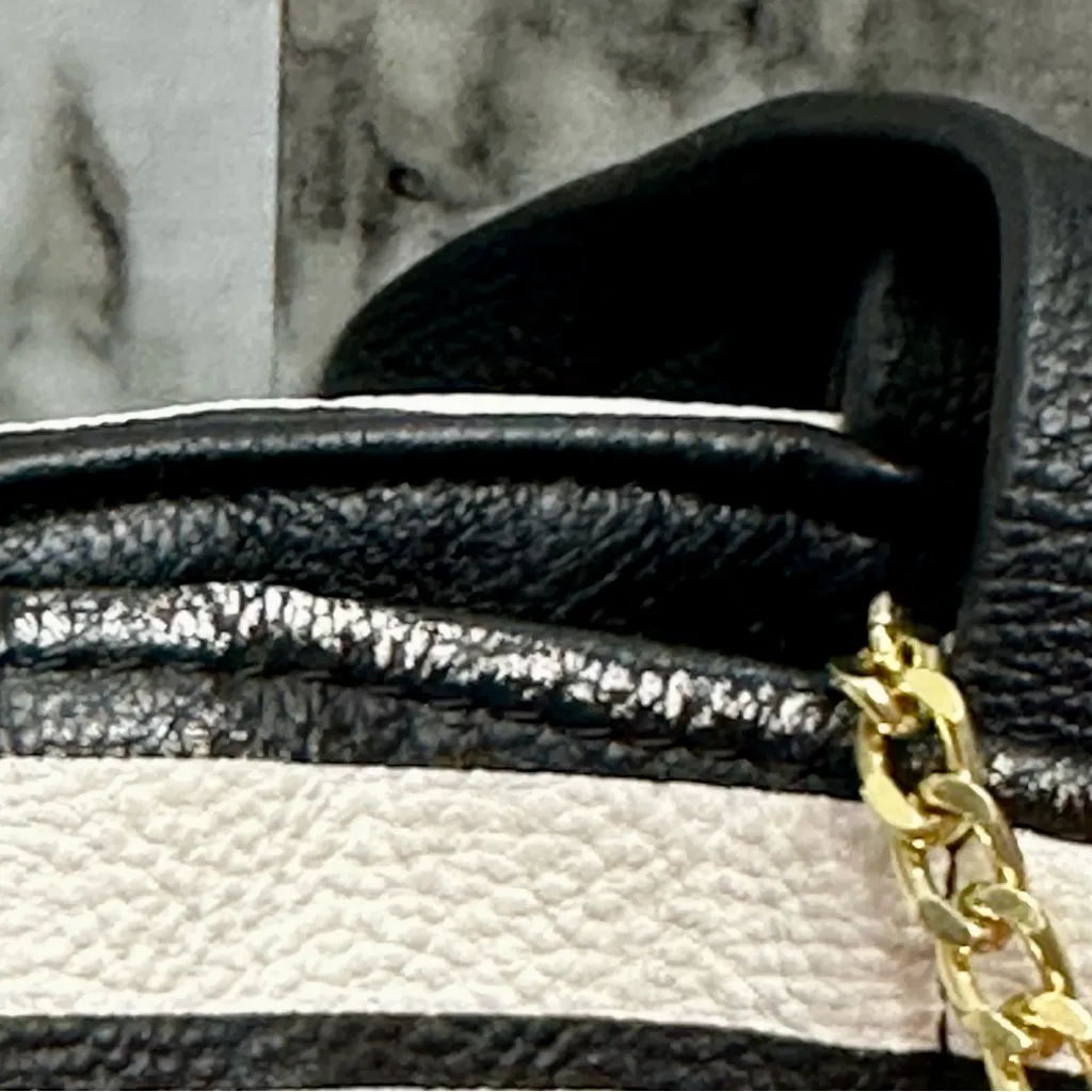 Betsey Johnson Black and White Striped Tote Bag Hot Pink Pom Y2K Travel Classic - Image 8