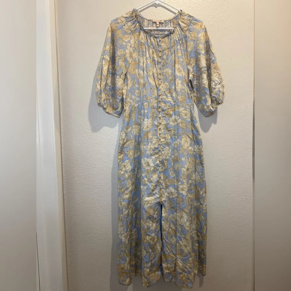 Rebecca Taylor Short‎ Sleeve Satin Leaf Floral 100% Cotton Maxi Dress Size 8 - Image 3
